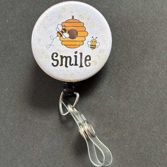 Beehive “Smile” Badge Reel - Cute Bee ID Holder | Nurse, Teacher, Office Gift - Picture 3 of 3